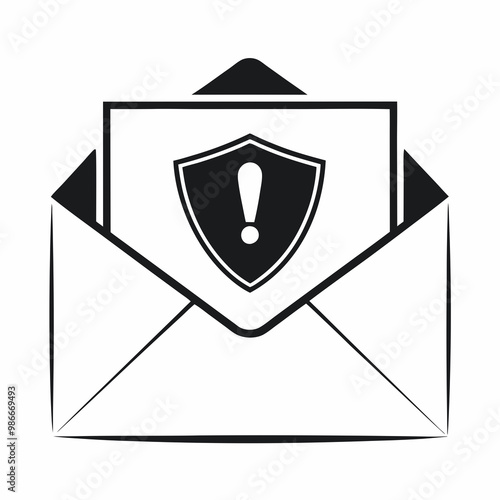 Black and white envelope with a shield icon and alert symbol representing email phishing protection