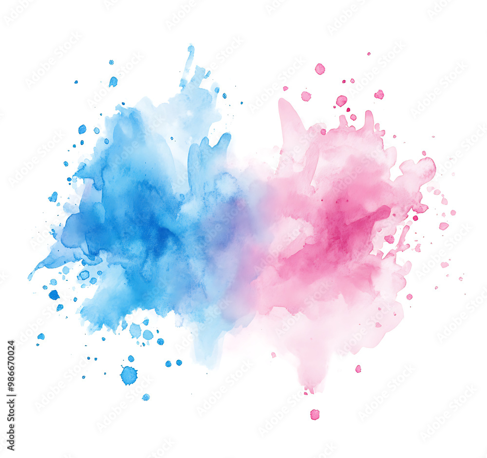 Obraz premium Watercolor splash in pink and blue, clipart on a white background