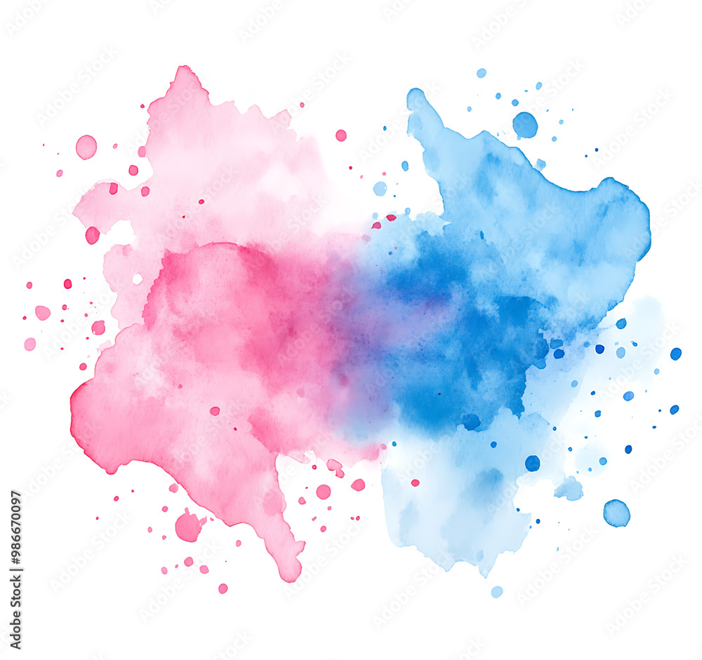 Obraz premium Watercolor splash in pink and blue, clipart on a white background