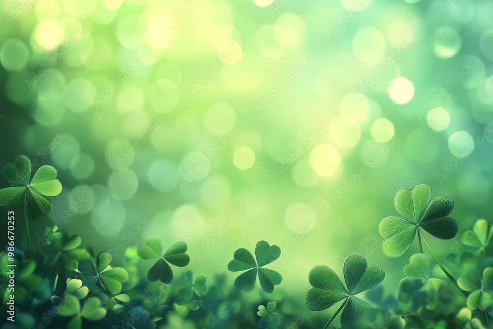 Blurry green clover leaves create a festive background for celebrating stpatrick s day Blurry green clover leaves create a festive background for celebrating stpatrick s day