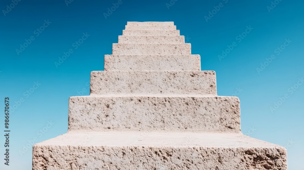 A modern staircase leading upwards captured from a lowangle view to emphasize growth and progress The staircase is set against a clean bright background with natural light symbolizing upward movement