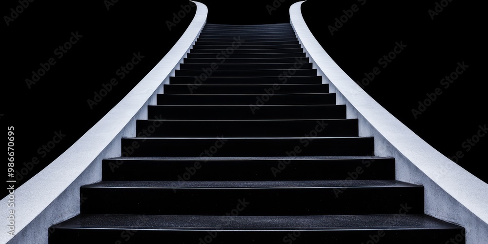 Fototapeta premium A modern staircase leading upwards captured from a lowangle view to emphasize growth and progress The staircase is set against a clean bright background with natural light symbolizing upward movement