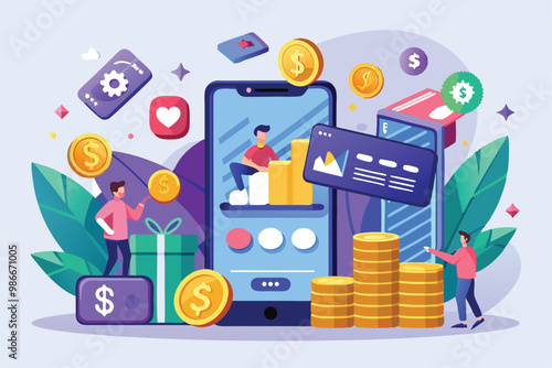 Creative design showcasing customizable app illustrations focused on monetization techniques, Customizable app illustrations for monetization.
