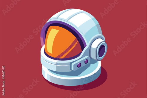 A detailed illustration of a customizable astronaut helmet features bright colors and an isometric design, Customizable astronaut helmet illustration photo