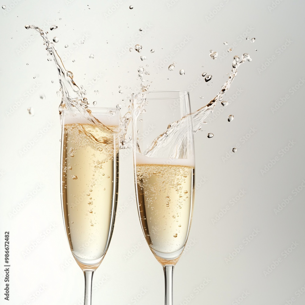 two glasses of champagne with water splashing studio scene two glasses of champagne with water splashing studio scene