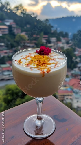 Delicious Bastani Sonnati Dessert with Saffron and Rose Garnish. photo