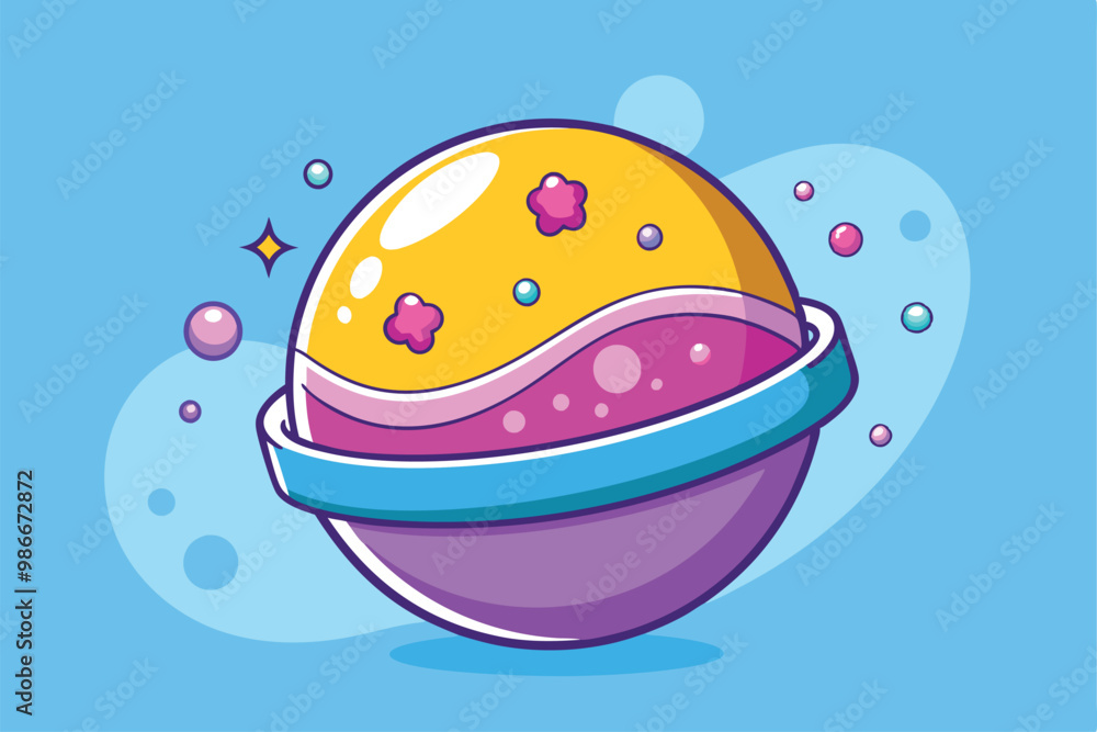 A vibrant and playful bath bomb featuring layered colors and decorative elements, ideal for relaxing baths, Customizable bath bomb illustration A vibrant and playful bath bomb featuring layered colors and decorative elements, ideal for relaxing baths, Customizable bath bomb illustration