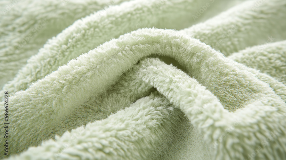 a meticulously styled close-up of a light green fleece fabric, emphasizing its luxurious softness and fluffy texture, the carefully arranged fibers create an elegant, inviting atmosphere a meticulously styled close-up of a light green fleece fabric, emphasizing its luxurious softness and fluffy texture, the carefully arranged fibers create an elegant, inviting atmosphere