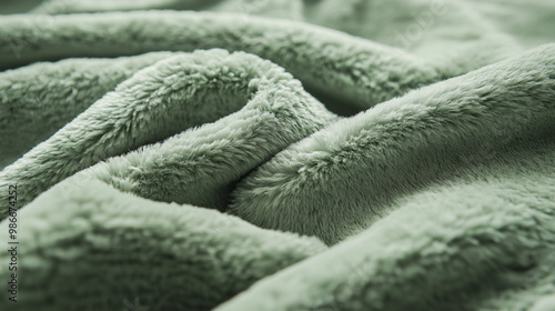 a meticulously styled close-up of a light green fleece fabric, emphasizing its luxurious softness and fluffy texture, the carefully arranged fibers create an elegant, inviting atmosphere