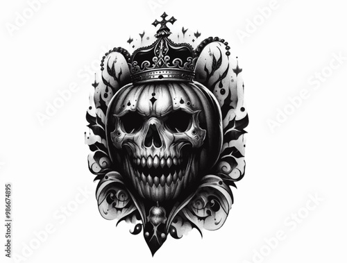 pumpkin skull with crown halloween tattoo