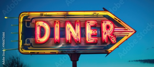 Retro diner sign with arrow pointing right