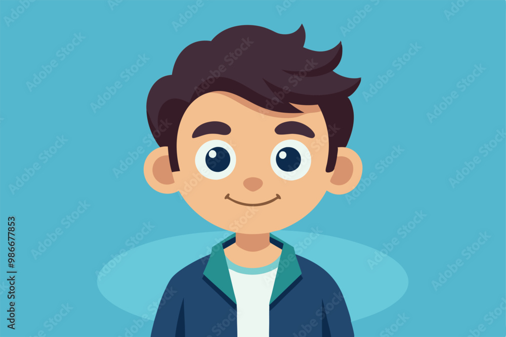 A cheerful young boy with dark hair and big eyes stands against a light blue backdrop, ready for customization, Customizable cartoon illustration available. A cheerful young boy with dark hair and big eyes stands against a light blue backdrop, ready for customization, Customizable cartoon illustration available.