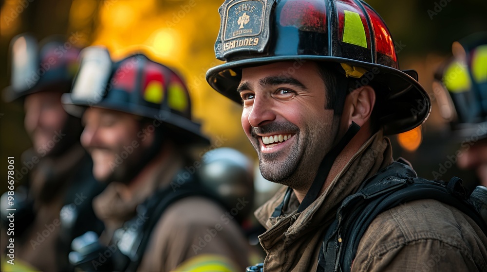 A Firefighter Smiles While Wearing Protective Gear A Firefighter Smiles While Wearing Protective Gear