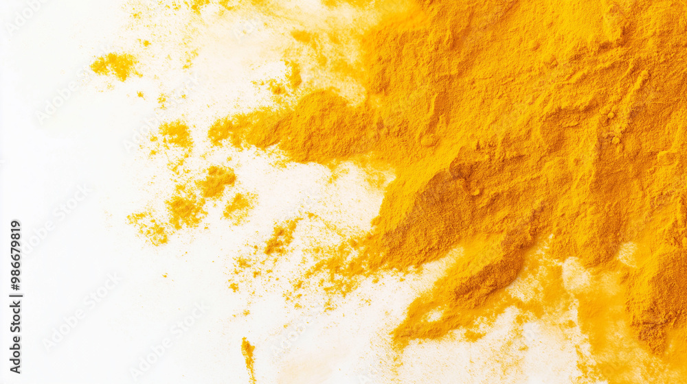turmeric powder: a frame made from bright yellow turmeric powder, lightly dusted over a smooth white background, the vivid yellow hue creates an energetic, vibrant feel turmeric powder: a frame made from bright yellow turmeric powder, lightly dusted over a smooth white background, the vivid yellow hue creates an energetic, vibrant feel