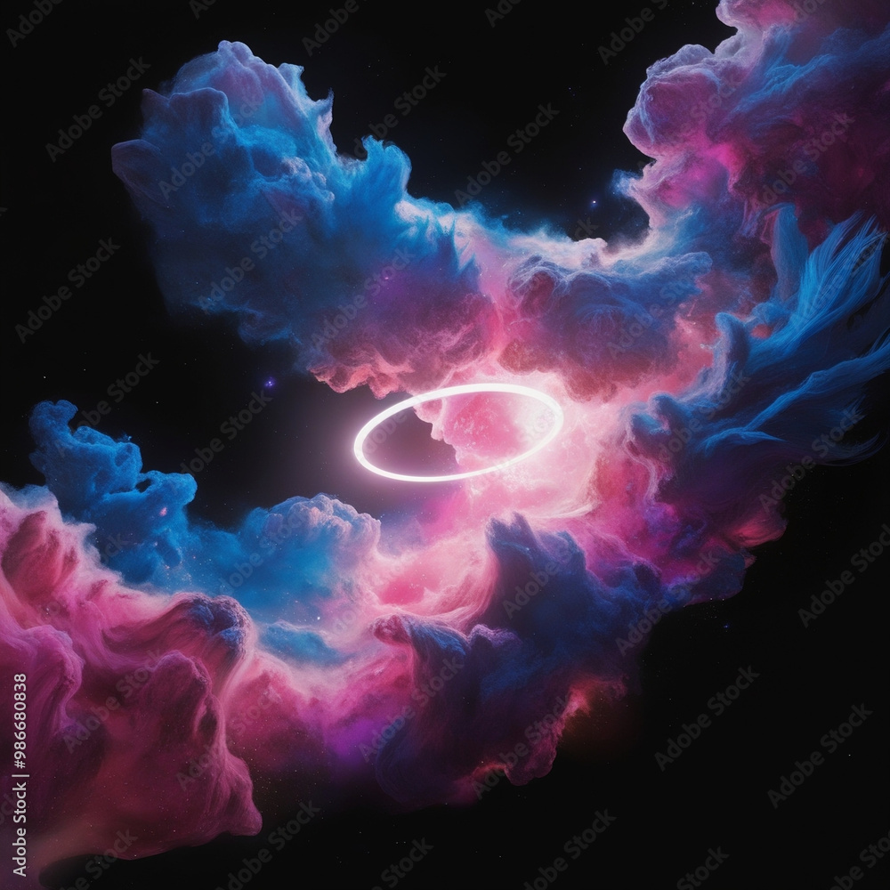 Futuristic Nebula with Glowing Ring and Vibrant Colors in Space Futuristic Nebula with Glowing Ring and Vibrant Colors in Space