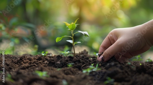 Wallpaper Mural A hand gently plants a small seedling in the rich, dark soil, a symbol of hope and growth. Torontodigital.ca