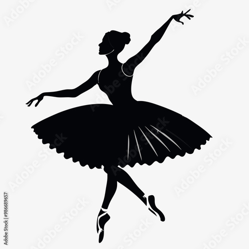 Ballet dancer silhouette performing an elegant pose on stage against a white background