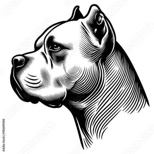 Hand drawn Dogo Argentino portrait, vector sketch isolated on white background.	