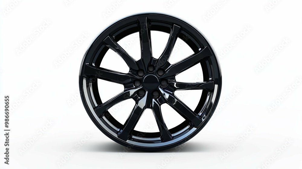 Black Spoke Alloy Wheel on White Background
