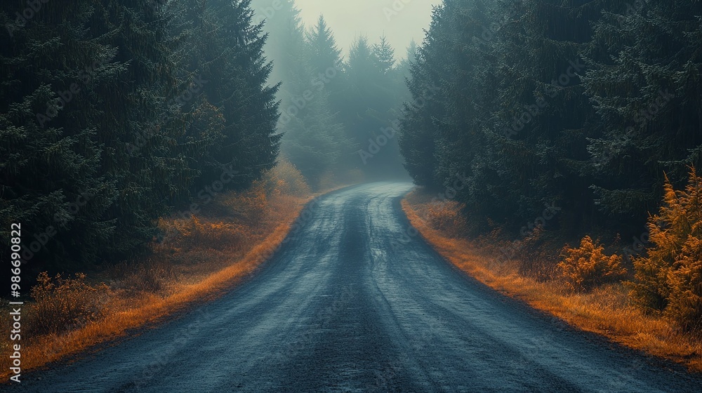 A Winding Road Through a Misty Forest A Winding Road Through a Misty Forest