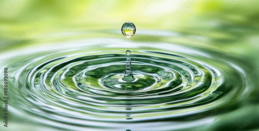 A close-up of a water droplet creating ripples on a green background, symbolizing the purity and essence of clean drinking water.