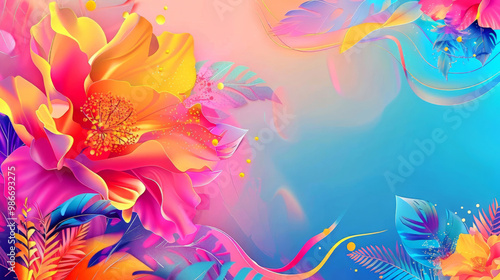 Trendy summer floral pattern on the background, with colorful leaves in pastel colors. Summer colors, botanical tropical leaves, sunlight and shadows, pink, and yellow leaves