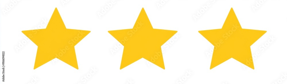 Obraz premium Flat design of 3 yellow five-pointed stars in a minimalistic vector style, featuring simple shapes and gold color fill on a white background, perfect for a 5-star rating icon.