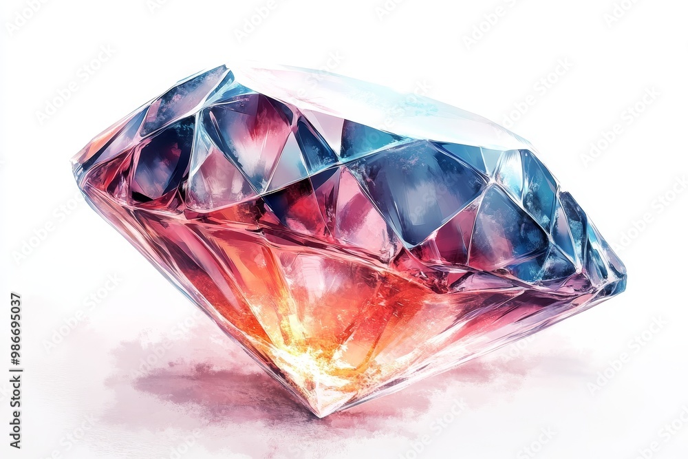 Watercolor Illustration of a Sparkling Diamond Watercolor Illustration of a Sparkling Diamond
