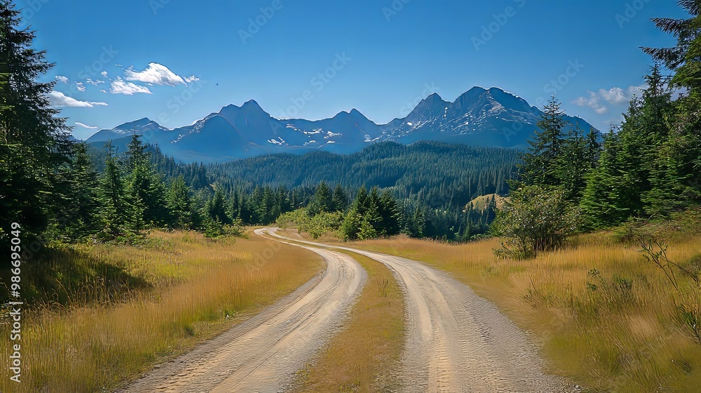 Fototapeta premium Winding Dirt Road Through a Mountainous Forest Landscape