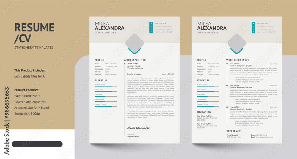 Obraz premium Clean, Modern and Professional Resume CV Design Templates