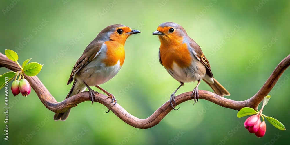 Perched together on a heart-shaped branch, two birds share a tender moment, their beaks entwined in a symbol Perched together on a heart-shaped branch, two birds share a tender moment, their beaks entwined in a symbol