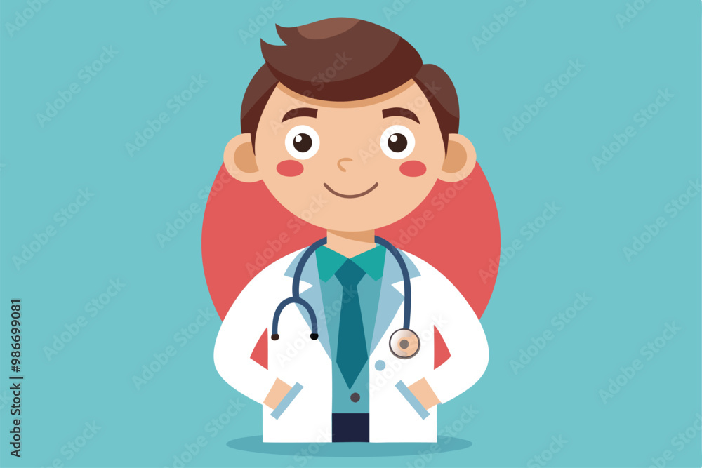 A cheerful doctor stands confidently, wearing a lab coat and stethoscope, ready to assist patients, Customizable cartoon illustration of a doctor. A cheerful doctor stands confidently, wearing a lab coat and stethoscope, ready to assist patients, Customizable cartoon illustration of a doctor.
