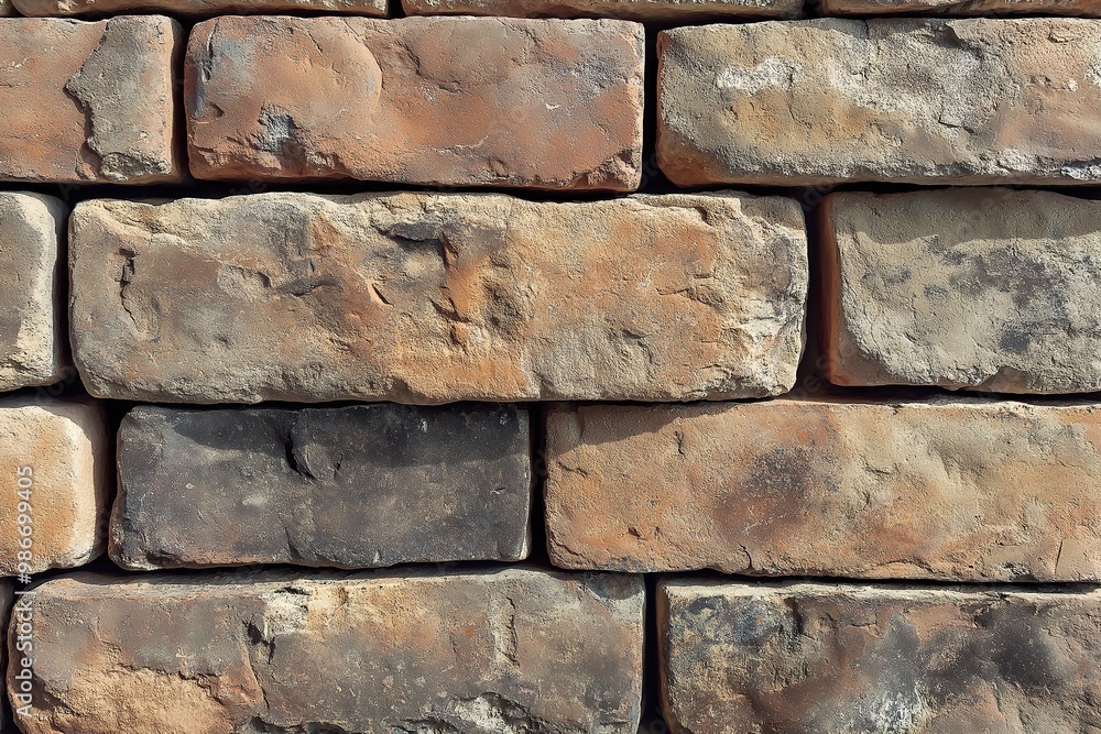 Warm red and brown brick wall texture showcasing an arrangement of weathered bricks in a rustic setting, perfect for background use Warm red and brown brick wall texture showcasing an arrangement of weathered bricks in a rustic setting, perfect for background use