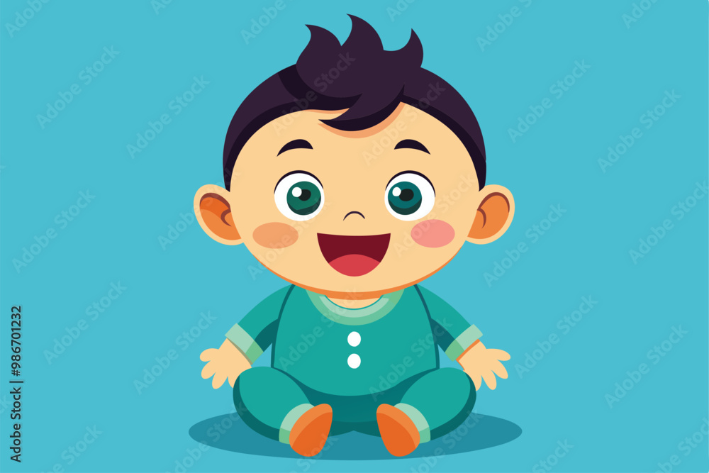 A happy baby smiles broadly while sitting comfortably in colorful pajamas, exuding joy and innocence, Customizable cartoon illustration of a happy baby. A happy baby smiles broadly while sitting comfortably in colorful pajamas, exuding joy and innocence, Customizable cartoon illustration of a happy baby.