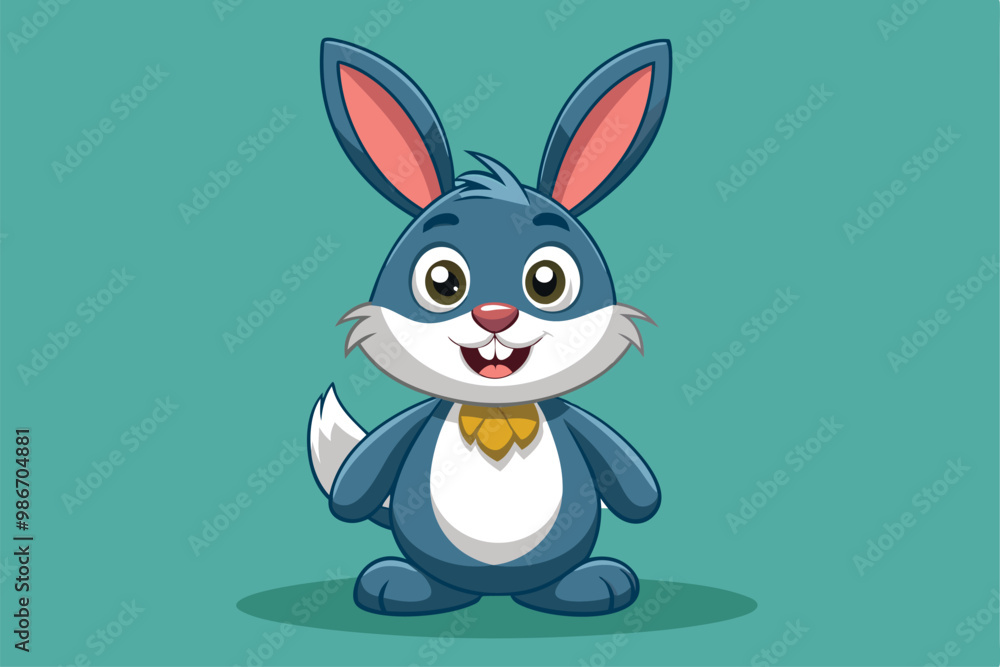 Obraz premium A friendly rabbit stands happily, ready for customization with bright colors and expressions, Customizable cartoon illustration of a rabbit.