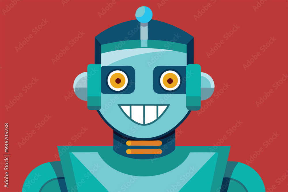 This cartoon features a vibrant robot face with a smiling expression and colorful design elements, Customizable cartoon illustration of a robot's face. This cartoon features a vibrant robot face with a smiling expression and colorful design elements, Customizable cartoon illustration of a robot's face.