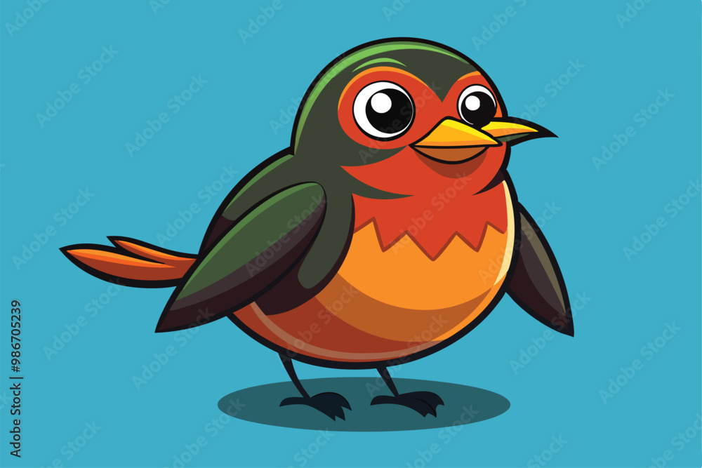 A cheerful robin bird stands happily with bright colors against a light blue backdrop, ready for customization, Customizable cartoon illustration of a robin bird. A cheerful robin bird stands happily with bright colors against a light blue backdrop, ready for customization, Customizable cartoon illustration of a robin bird.