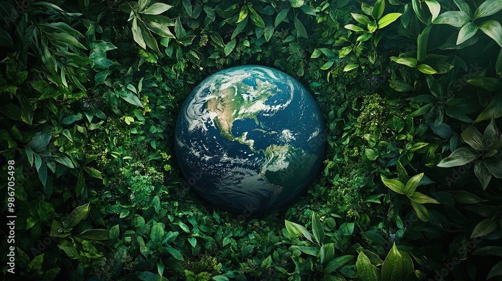 A world embraced by greenery and nature showcasing environmental sustainability A world embraced by greenery and nature showcasing environmental sustainability