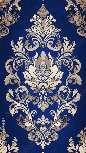 Elegant floral pattern on a blue background.