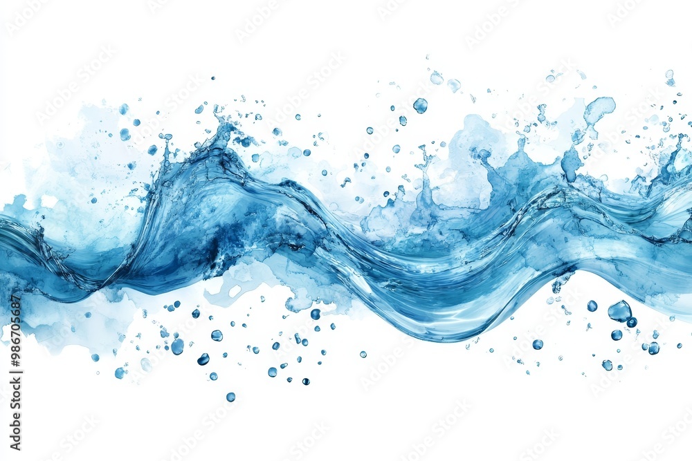 Water Wave and Splashes in Watercolor Style Water Wave and Splashes in Watercolor Style