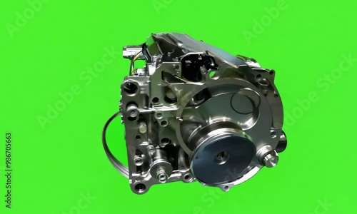 Modern engine spinning on green screen background