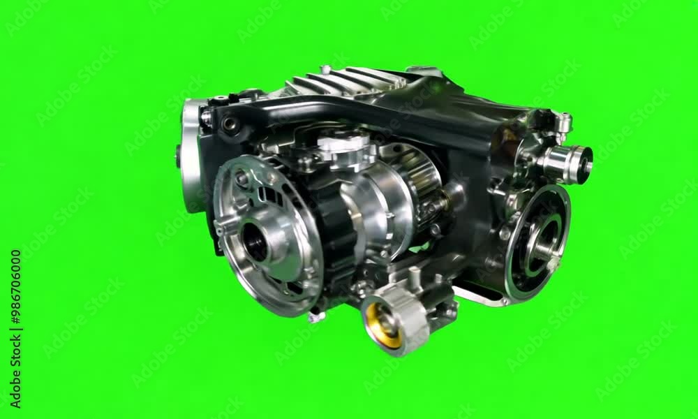 Modern engine spinning on green screen background Modern engine spinning on green screen background