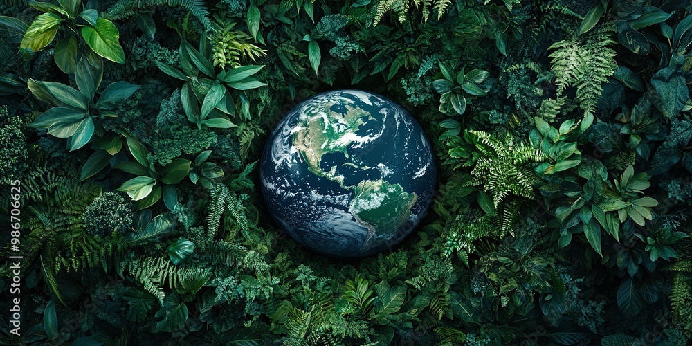A world embraced by greenery and nature showcasing environmental sustainability A world embraced by greenery and nature showcasing environmental sustainability