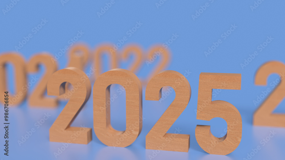 THE 2025 Wood number on blue background for newyear concept 3d rendering. THE 2025 Wood number on blue background for newyear concept 3d rendering.