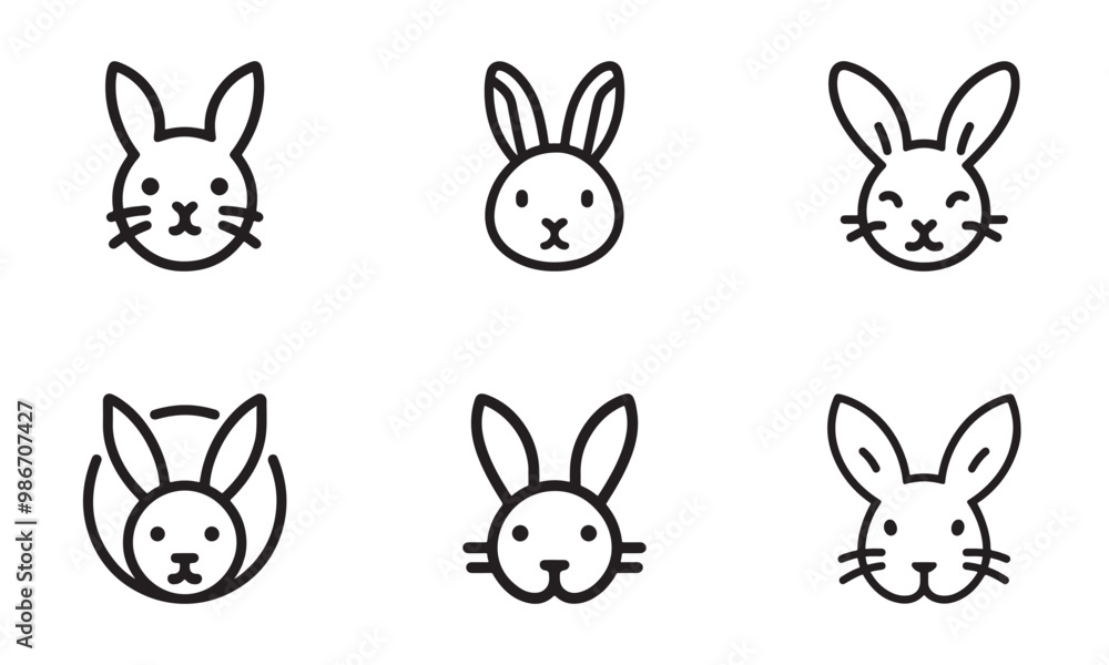 Set of Rabbit line art logo design vector illustration.