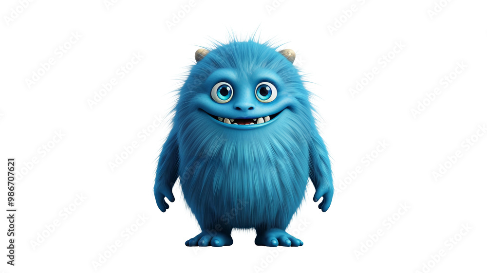 Cute and funny blue monster 3D cartoon character on transparent background Cute and funny blue monster 3D cartoon character on transparent background