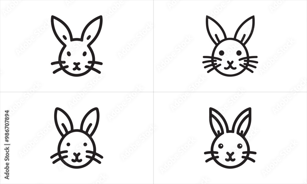 Fototapeta premium Set of Rabbit line art logo design vector illustration.