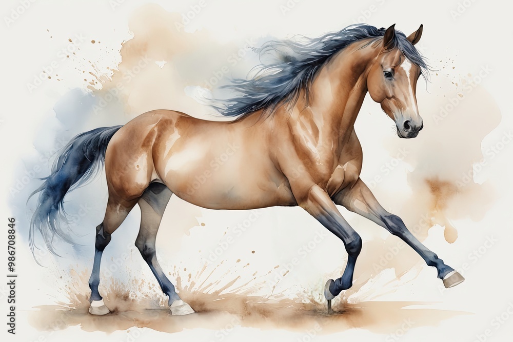 Obraz premium Watercolor Horse: A full-body watercolor painting of a horse