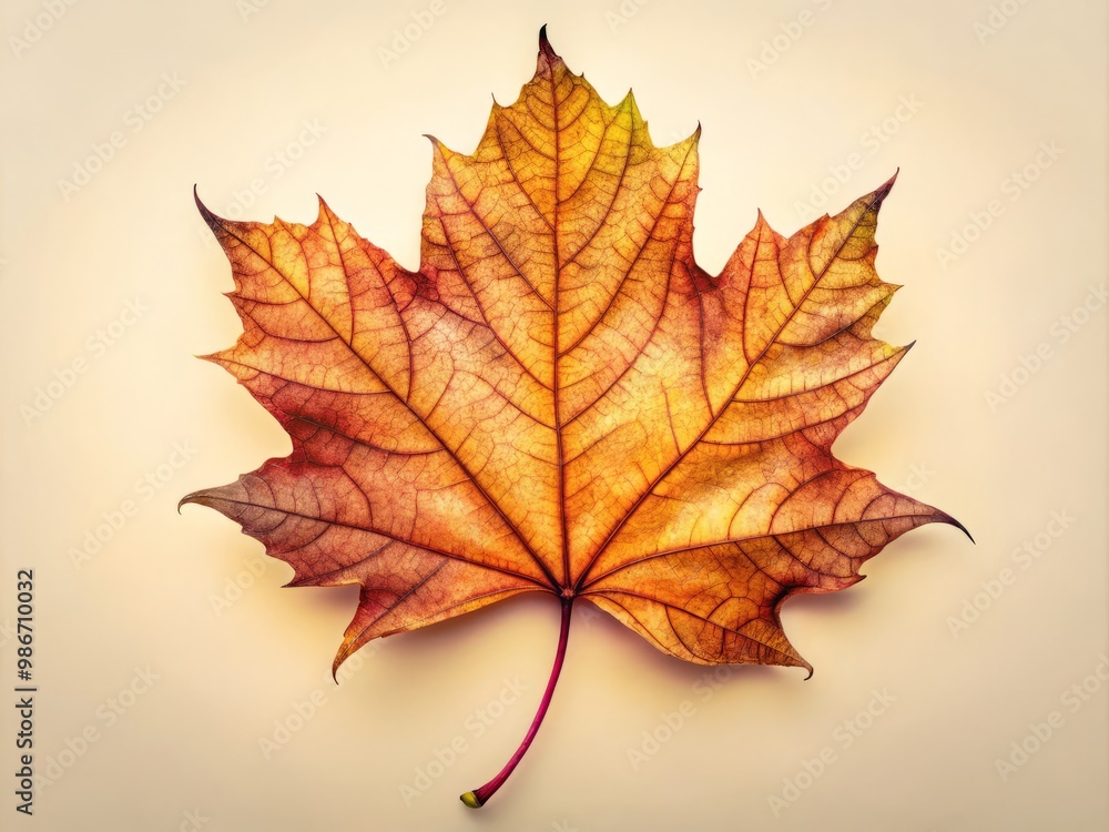 Softly glowing amber hues radiate from the leaf's margins as delicate, lacy veins etch intricate patterns on its Softly glowing amber hues radiate from the leaf's margins as delicate, lacy veins etch intricate patterns on its