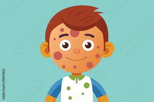 A cartoon character shows melanoma symptoms, featuring spots on the skin in a playful and educational style, Customizable cartoon illustration of melanoma